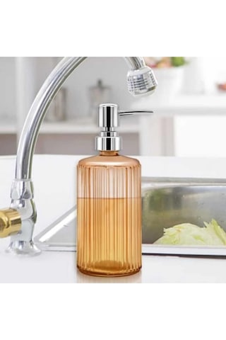 Lüks Crystal Amber Cam Sabunluk Kaymaz Taban 500 Ml Amber