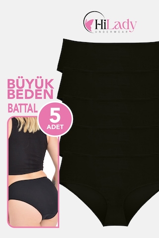 Kadın Külot, Orta Yüksek Bel Büyük Beden Külot 4xl-5xl-6xl 5 Adet, Yumuşak Pamuklu Rahat Kumaş Siyah