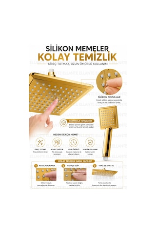 Premium Gold 20x20 Cm Kare Yağmur Duş Başlığı Ve El Duşu Seti Paslanmaz Çelik Yüksek Basınçlı Lü Çok Renkli