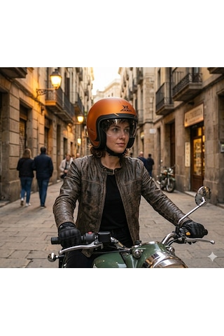 Motosiklet Kaskı Retro Güneş Vizörlü Hornet S Sv Neo C4 Mat Turuncu Motorcu Kask Çok Renkli