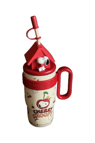Lyon Snoopy Taşını Büyük Kapasiteli Termos Hasır Fincan 800ml Kırmızı Kırmızı