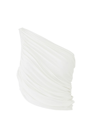 Norma Kamali Asimetrik Tek Omuz Bikini Sütyeni Beyaz