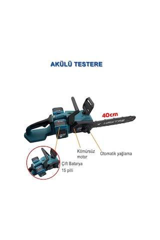 Haktaş Sc5816 Profesyonel Kömürsüz Akülü 21v 4.5ah Çift Akü Şarjlı Zincirli Testere Kesim Motoru