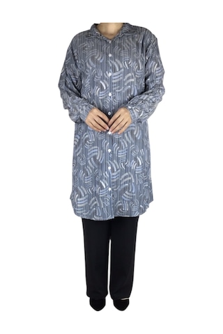 Kadın Önü Düğmeli Yakalı Kol Manşetli Gömlek Mavi