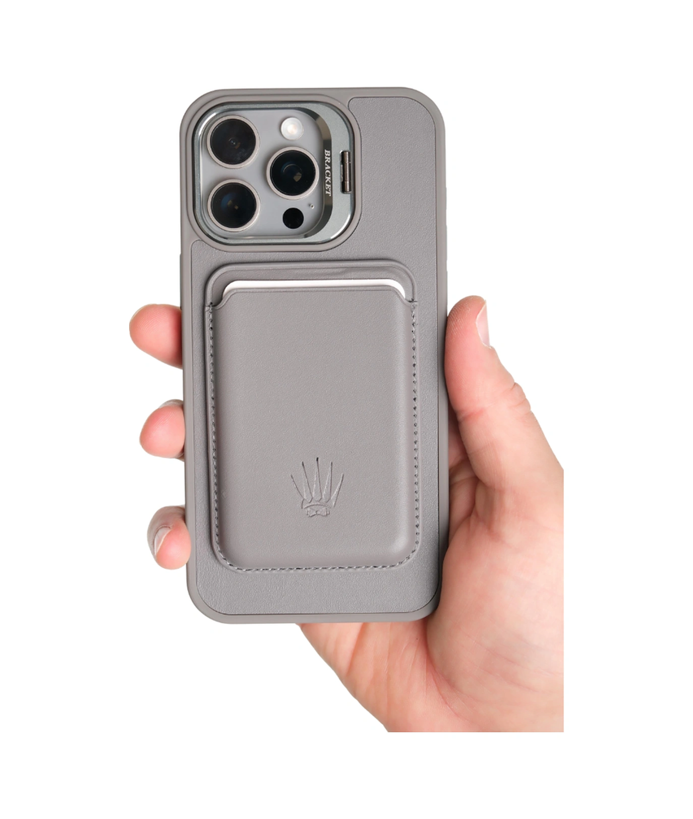 Primecase Iphone 15 Gri Manyetik Özellikli Standlı Deri Kılıf+kartlık