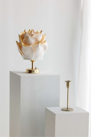 Dekor Yapay Eva Çiçeği Kablosuz Masa Lambası Üst Gold-alt Parlak Gold 9v Pil 75-90 Saat