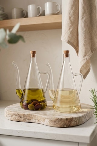 Ahşap Tıpalı Şeffaf Borosilikat Cam Yağlık Sirkelik 500 Ml Şeffaf