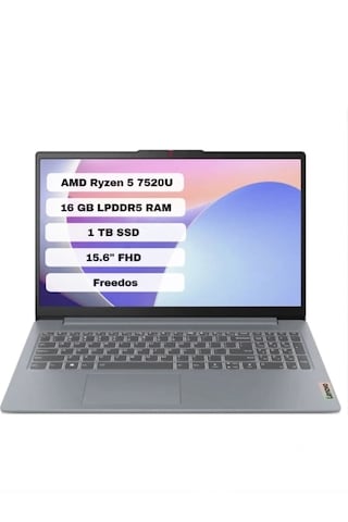 Lenovo IdeaPad Slim 3 15amn8 82XQ012ETX R5-7520u 16 GB 1 TB SSD 15.6" Dos FHD Dizüstü Bilgisayar