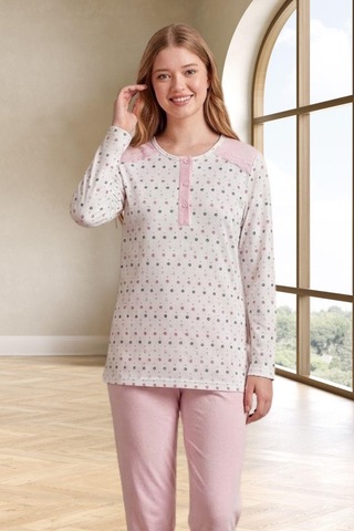 Mecit Pijama Mecit 6355 Pembe Büyük Beden Kadın Pijama Takımı