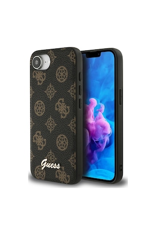 Apple iPhone 16e Uyumlu Kılıf Guess Lisanslı M-safe Şarj Özellikli Yazı Logolu Peony Kapak Siyah
