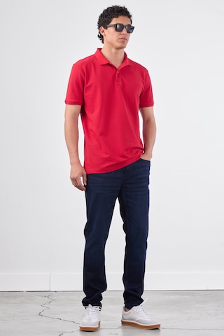 Dufy Kırmızı Polo Yaka Pamuklu Düz Renk Slim Fit Erkek T-shirt Kırmızı