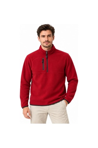 Defymoda Erkek Polar Dik Yaka Yarım Fermuarlı Fermuarlı Göğüs Cepli Regular Fit Kışlık Sweatshirt - Bordo