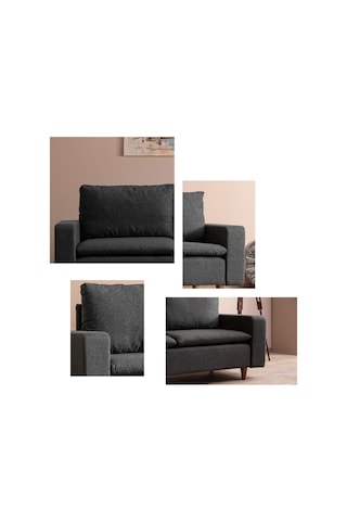 Lungo Modüler Koltuk Takımı Keten Koyu Gri Koyu Gri