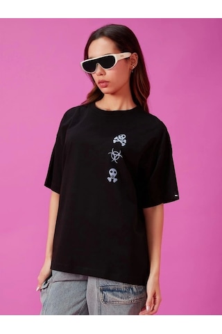 Modi Baskılı Oversize T-shirt - Siyah - Mymg146040