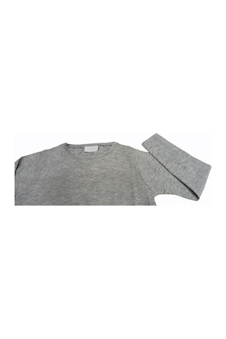 Özdemirli Bebe Basic Düz Bisiklet Yaka Uzun Kollu Likralı Badi Sweat T-shirt Gri