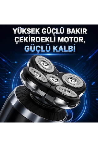 Rq8860 Erkek Bakım Ve Tıraş Seti 5 Bıçaklı Şarj Edilebilir Kel Kafa Ve Yüz Tıraş Makinesi