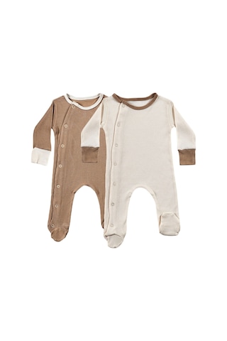 Tinylamb Milky Chocolate Bebek Tulum Takımı 2 Parça Unisex Organik Pamuk Yenidoğan Hediye Seti Kahverengi-krem