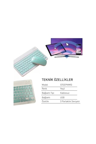 Steep Solid Magic Yeşil Şarjlı Bluetooth Klavye Mouse Set Optik