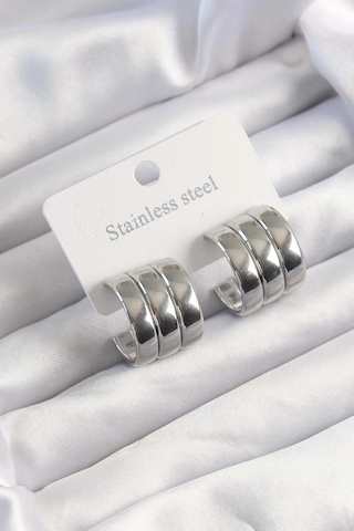 316l Çelik Gümüş Renk 3lü Görünüm Bombe Model Yarım Halka Küpe - Tj-bkp9490 çok renkli