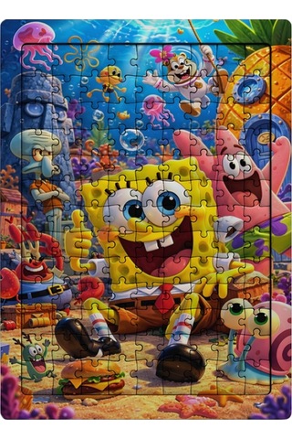 Ghostbastır Design Sünger Bob Su Altı Macerası 99 Parça Ayaklı Puzzle Dekoratif Çocuk Yapbozu 017