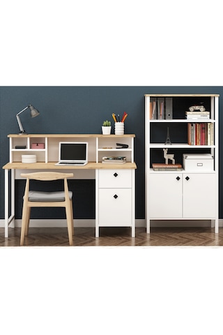 Remy Çalışma Masası + Kitaplık Sepet-beyaz Sepet-beyaz Beyaz