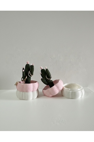Elana Design Kaktüs Tasarımlı Takı Kutusu Yüzük, Bileklik Ve Kolye Düzenleyici Dekoratif Saklama Kutusu Mermer-pembe