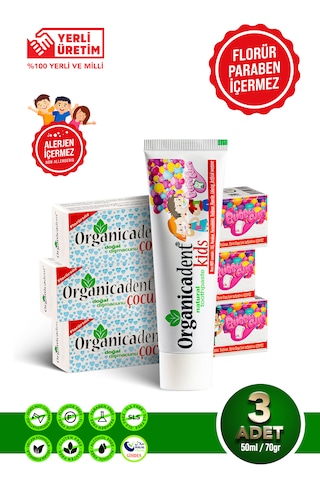 Organicadent Doğal Çocuk Diş Macunu 50ml 3 Adet Beyazlatma
