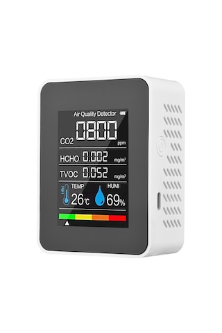 Symbee Co2, Hcho, Tvoc, Sıcaklık Ve Nem Tespit Cihazı - Lcd Renkli Ekranlı Yarıiletken Sensörlü Hava Kalitesi Monitörü Batarya Dahil