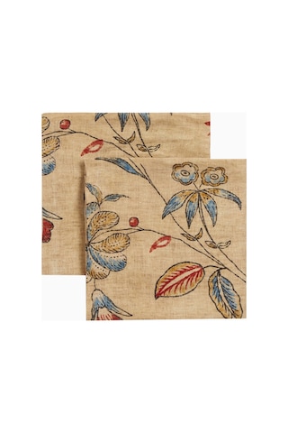 The House Of Lyria Diomma Floral Desenli, Italyan Tasarımı Keten Peçete Seti Peçeteler Bej 45 X 45 Cm