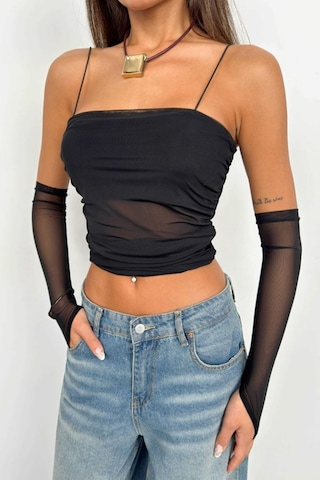 Kolluk Detay Askılı Tül Bluz Siyah