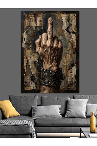 Orta Parmak İşareti Modern Sanat Dekoratif Kanvas - Mdf Ahşap Tablo