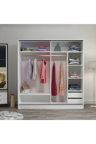 Minar Kale 2 Kapaklı Sürgülü Dolap 180 Cm - Beyaz/dore 210cm