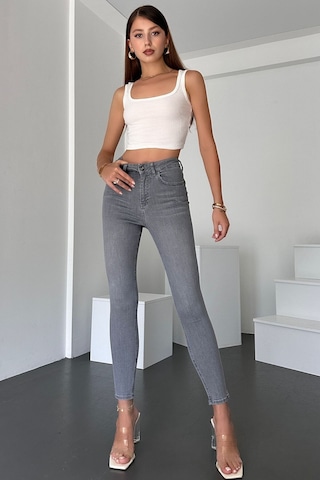 Gri Kadın Skinny Fit Jean Yüksek Bel Likralı Esnek Kot Pantolon Jennie-gri 001