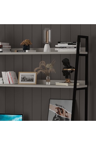 Asra Trend Metal Kitaplıklı Çalışma Masası METALKÇM01 %100 MDF Raf Üniteli Kül Gri