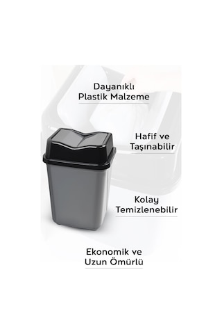 Çift Kapaklı Plastik Çöp Kovası - Ev Ofis Banyo Mutfak Çöp Kovası Gri 20 Litre Gri