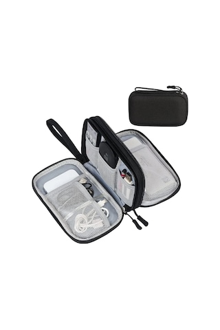 Fosenze Siyah Dijital Aksesuar Depolama Çantası - 21x12.5x6 Cm, Su Geçirmez, 2 Bölmeli, Taşınabilir Elektronik Organizer