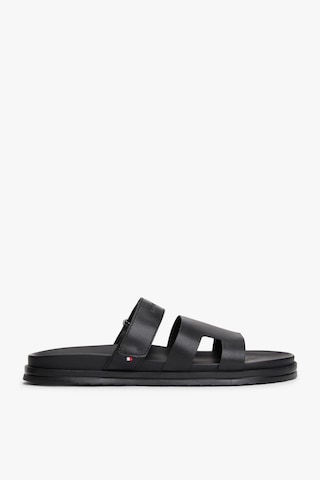 Tommy Hilfiger Erkek Ayarlanabilir Premium Siyah Deri Sandalet-13409 Siyah