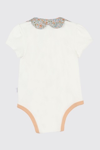 Panço Liberty Kumaş Yakası Çiçek Detaylı Kısa Kollu Yenidoğan Body Beyaz 5611GN03001