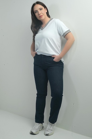 By Saygı Kadın Yüksek Bel Boru Paça Likralı Büyük Beden Kot Pantolon-40352 Lacivert