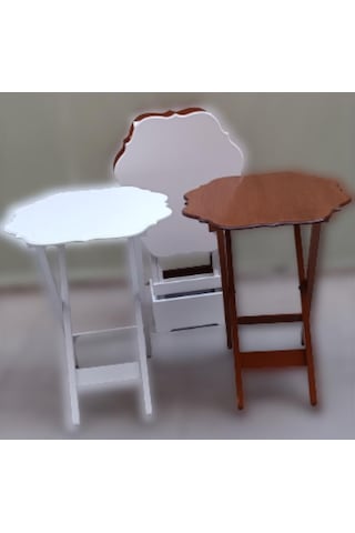 1448bng90092çanta Zigon Sehpa Yonca Dörtlü Model Ahşap Mdf Ceviz Ve Beyaz Renk Uyum El Yapım