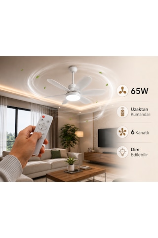 Volttrend 40w Led 6 Pervaneli Tavan Vantilatörü E27 Duylu 3 Renk Fonksiyonlu Vt-1154