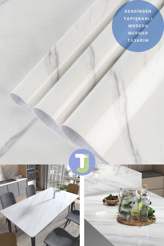 Technojet Kendinden Yapışkanlı Mermer Desen Folyo Mutfak Banyo Tezgah Duvar Masa Kaplama 60cmx100cm