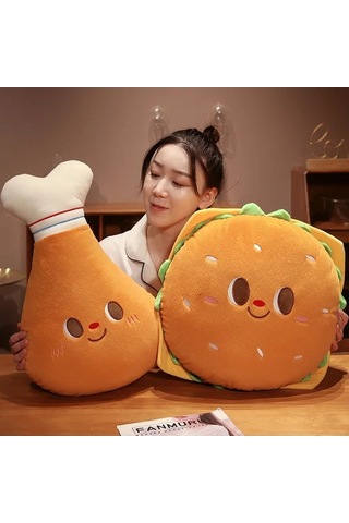 Zyzqstore Kızarmış Tavuk Burger Peluş Oyuncak, Süper Yumuşak, Çok Renkli, Tam Peluş Burger Çok Renkli