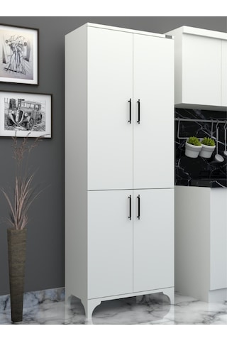 % 100 Mdf Lam Beyaz 4 Kapaklı Kapak Beyaz Gövde Çok Amaçlı Dolap
