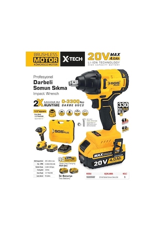 Sgs SGS5502 Kömürsüz 20 Volt 4.0Ah Darbeli Somun Sıkma Seti