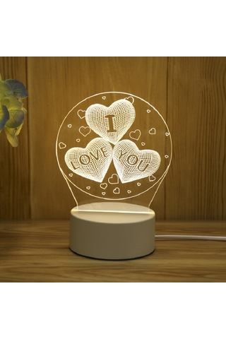 3d Gece Lambası Usb Renkli Uzaktan Kumanda - Three Hearts Diğer
