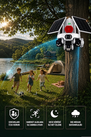 O-kam Ok337b Premium 12mp 4 Kameralı 4g Çift Solar Panel Aov Gece Görüş Sesli Konuşma Akıllı Kamera Sim Kart
