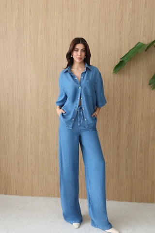 Lacarıno Lacarino 8287 Kadın Gömlek&pantolon Takım Blue