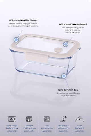 Neoflam Fika Glace Vakumlu Cam Saklama Kabı 800ml Bej