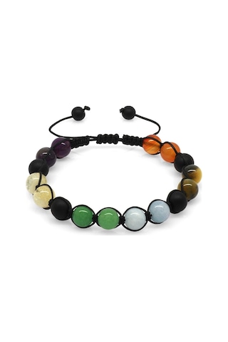 Tesbihane Makrome Örgülü Küre Kesim Multicolor Doğaltaş Kombinli Kadın-erkek Başarı Bilekliği 2li Set Çok Renkli